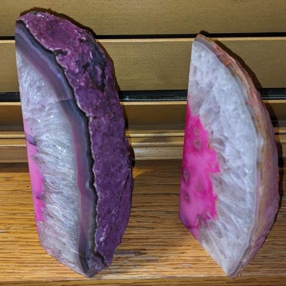 Agate Geode Sections Pair of Dyed Pink​​ - Picture 9 of 15